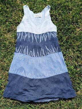 Coastal Boho Colorblock Knit Tank Dress Blue Zebra Print Sleeveless USA Made M